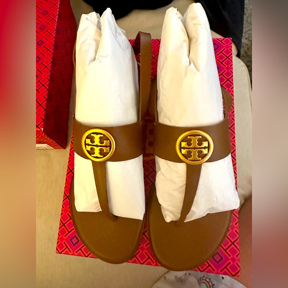 Tory Burch Benton 2 Flat Thong Samdal Calf Leather Sz 9